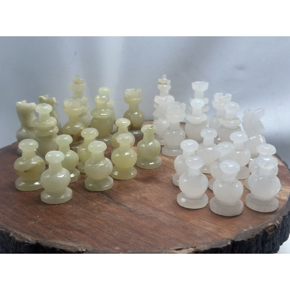 Solid Stone Hand Carved Marble And Quartz 32 Chess Pieces